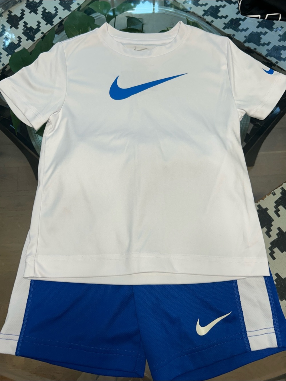 Nike White Short Sleeve Tee with Blue Swoosh